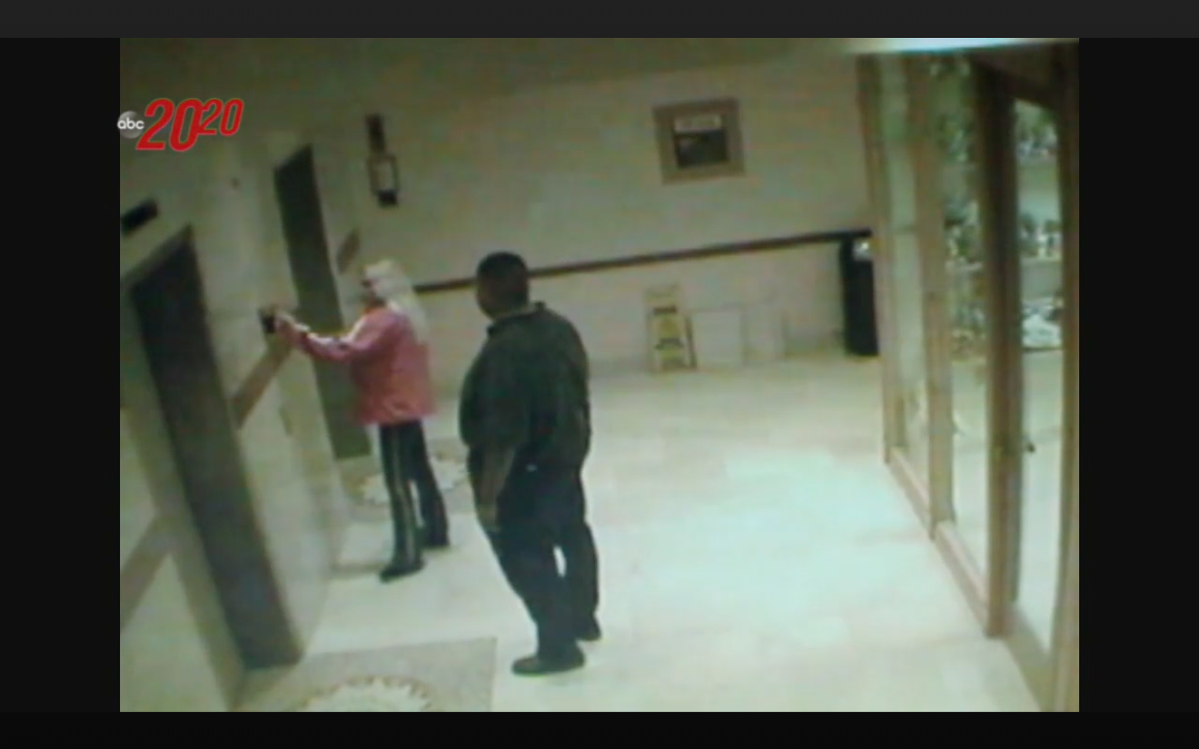 Surveillance footage shows Inna Budnytska and Michael Lee Jones getting on an elevator at a Miami hotel.