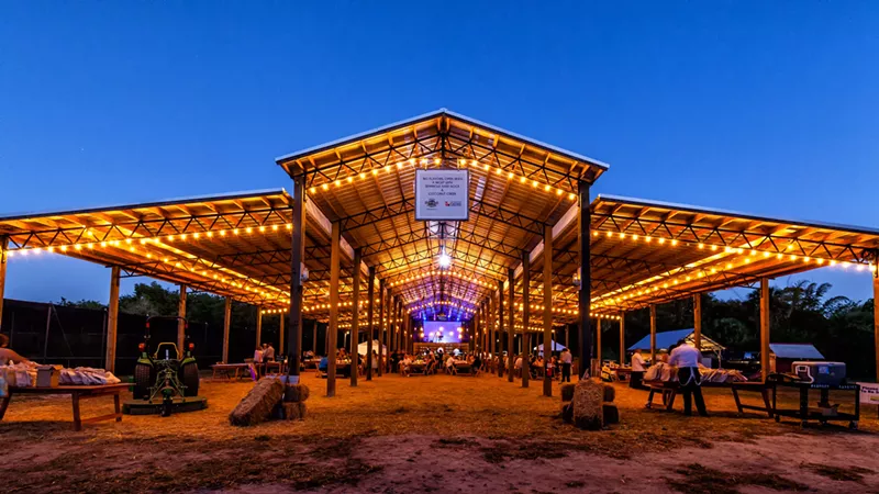 Image: The 8,500-square-foot pole barn at the Swanks' farm is set to host guests again.
