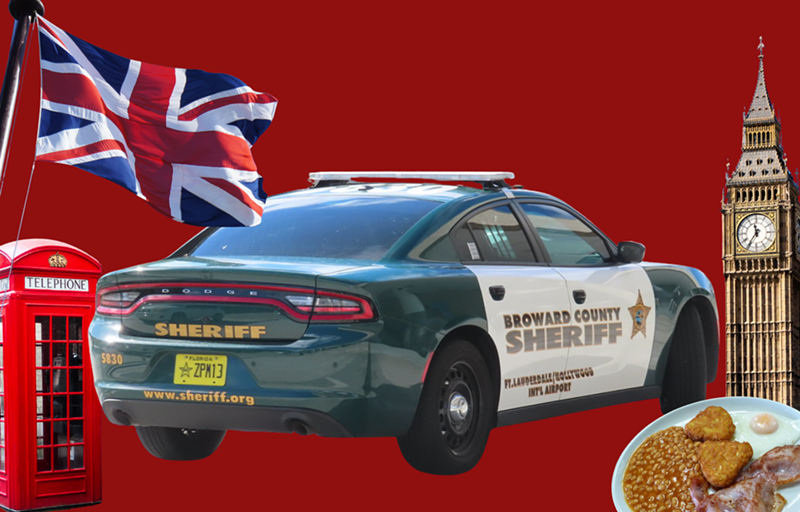 Image: A Broward County Sheriff's Office (BSO) patrol car on a red background