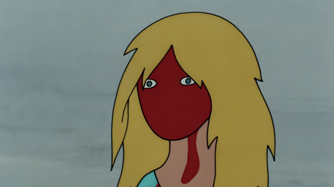 a cartoon of a blonde girl with blood on her face
