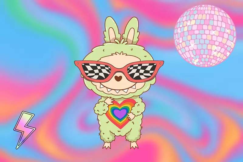 Image: Illustration of a labubu at a rave.