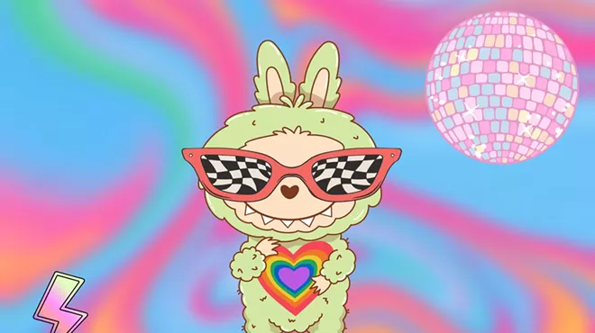 Illustration of a labubu at a rave.