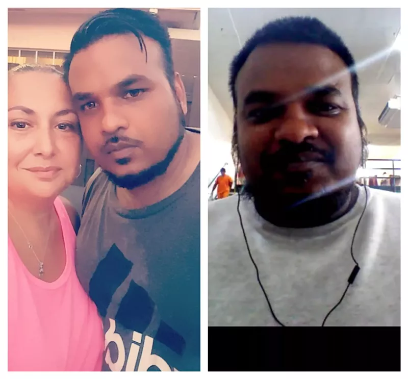 Image: Karina Ganies, left, seeks her husband's release from immigrant detention after he tested positive for COVID-19.
