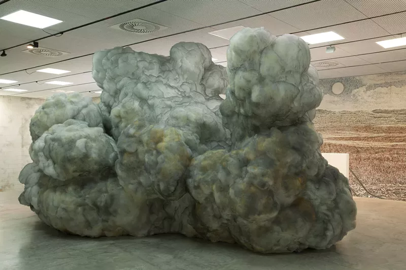 Image: A dark cloud hovers inside the Israeli pavilion at the 57th Venice Biennale.