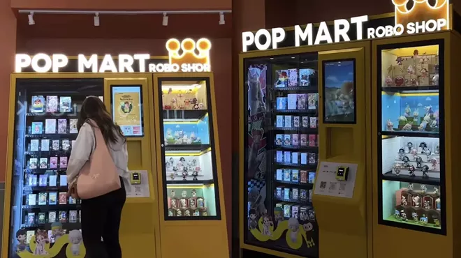 Screenshots of recent videos posted online of people buying items from the yellow vending machine inside Dolphin Mall.