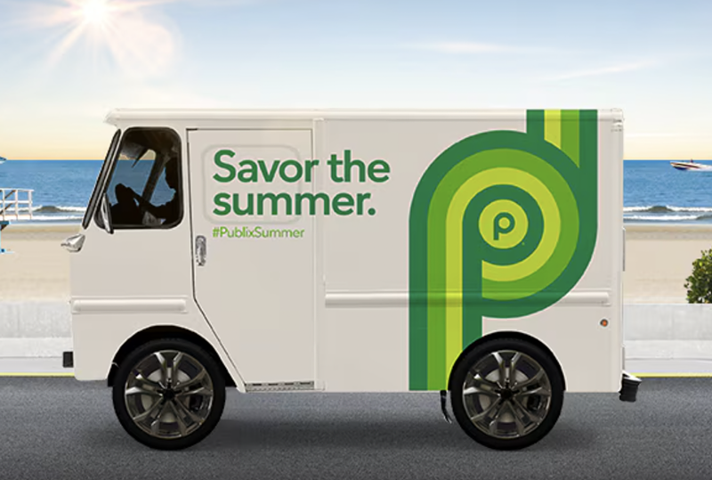 A Publix ice cream truck decked out in a large Publix "P" will be rolling into neighborhoods across South Florida and in states across the southeast this summer.