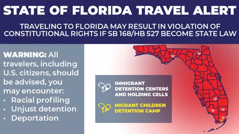 Image: The travel warning put out by the ACLU and other groups.