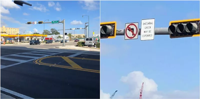 Image: A sign at the intersection clearly indicates no left turns are allowed.
