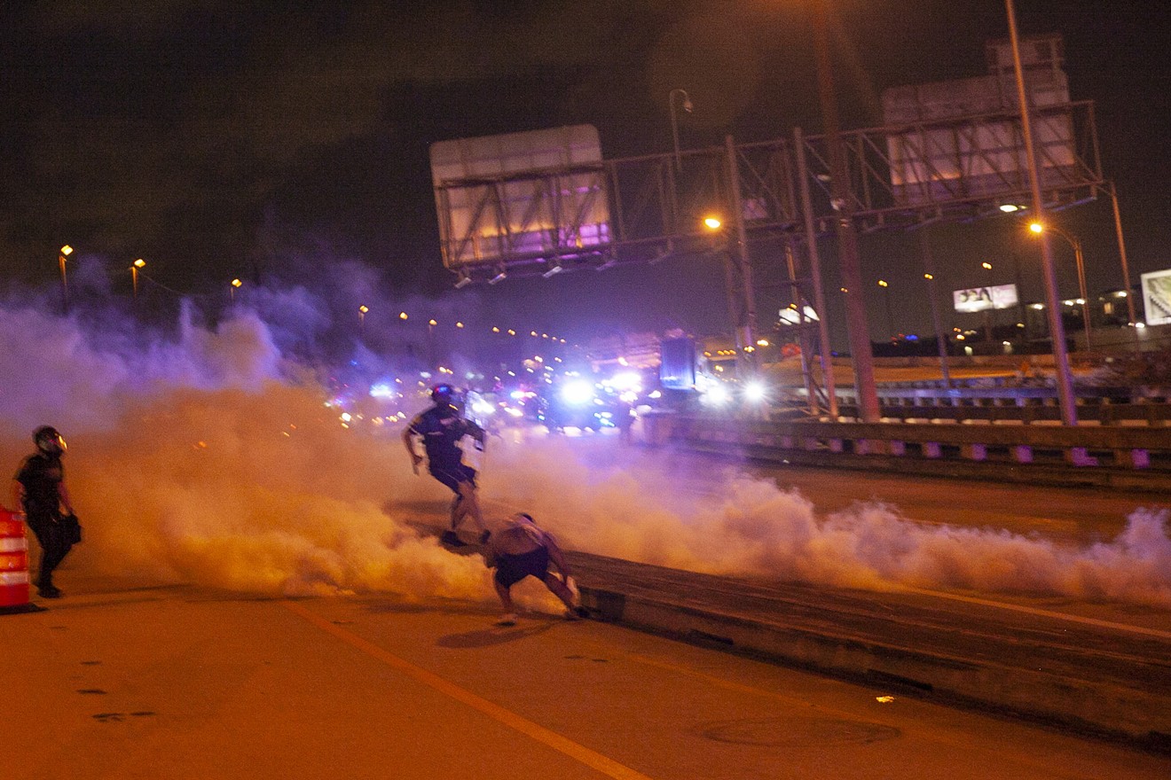 A cloud of tear gas at a protest in downtown Miami on June 27, 2020.