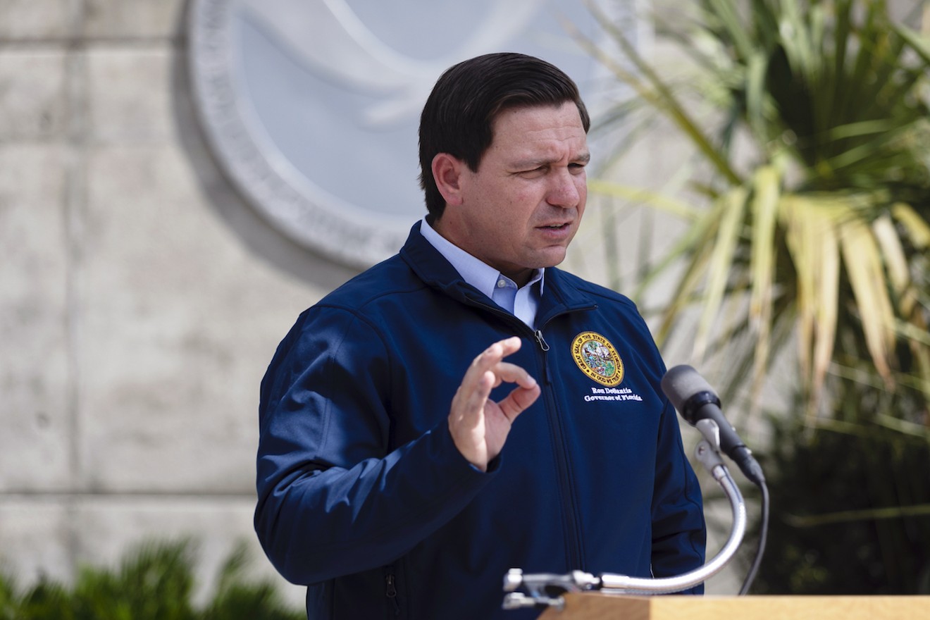 Gov. Ron DeSantis gives a briefing regarding Hurricane Dorian to the media at National Hurricane Center on August 29.
