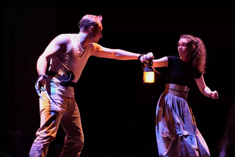 Image: Maxime Prissert is the Beast and Yardén Barr is Belle in Area Stage Company’s Beauty and the Beast.