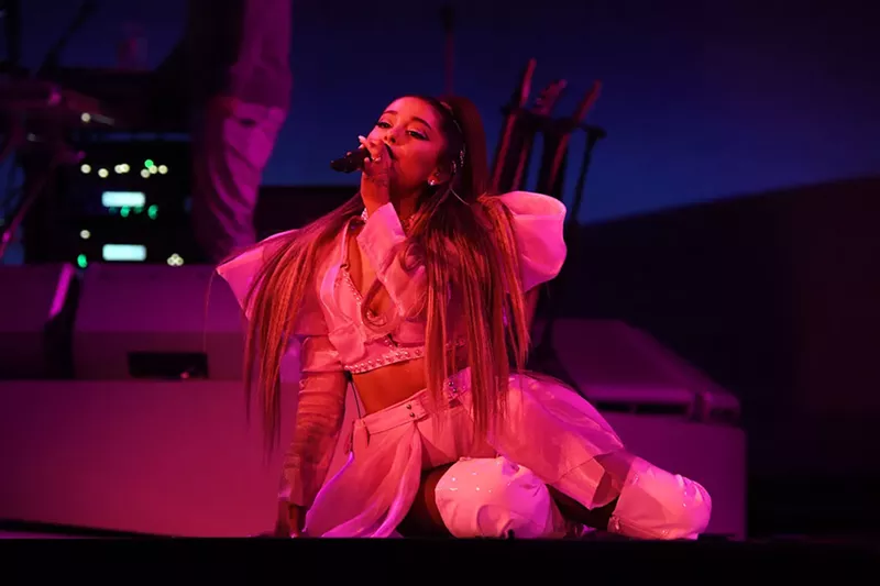 Image: Ariana Grande performing at the opening night of her Sweetener Tour in Albany, New York.