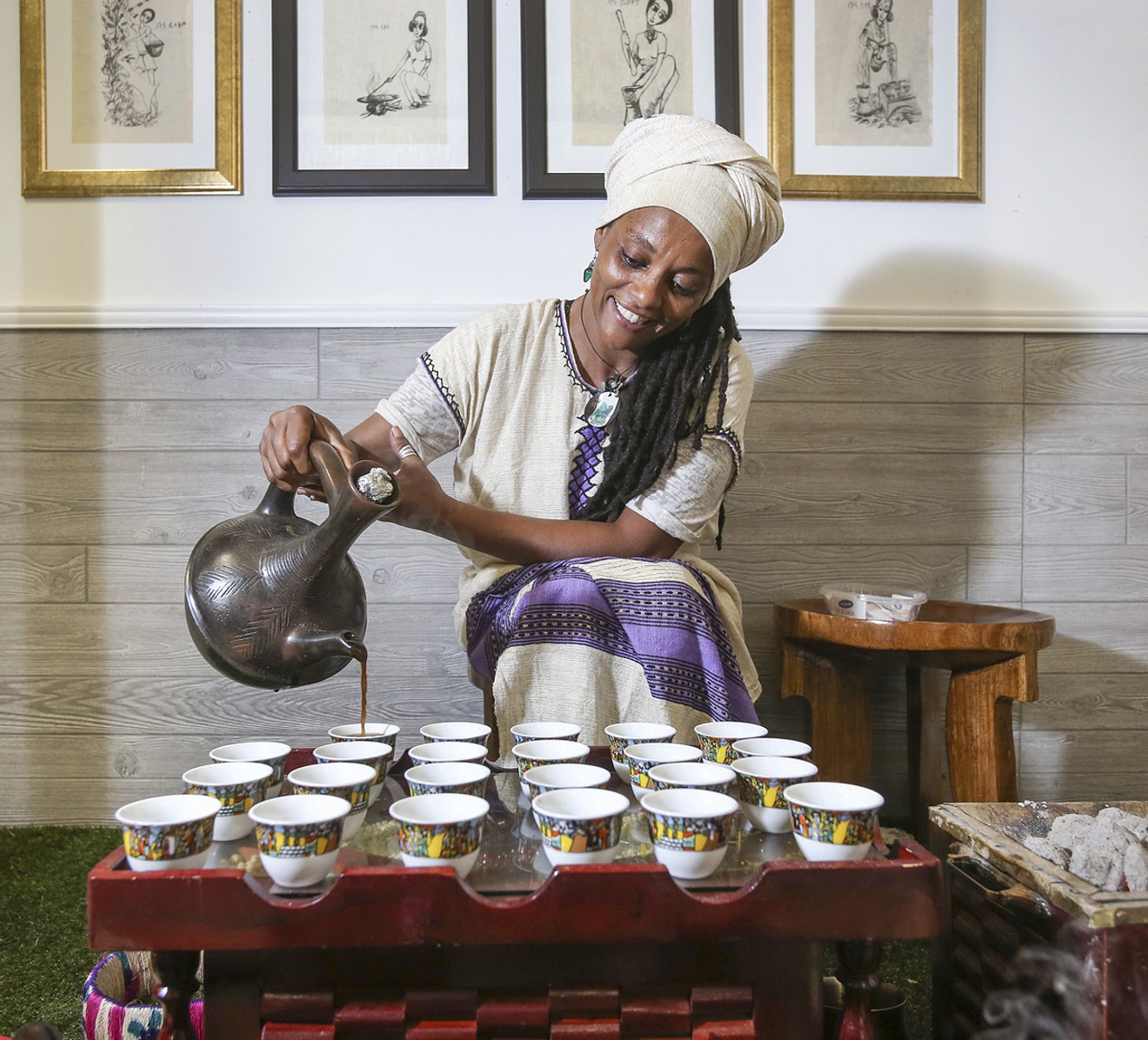 Abeba Laboy roasts and brews Ethiopian coffee. See more photos from Awash here.