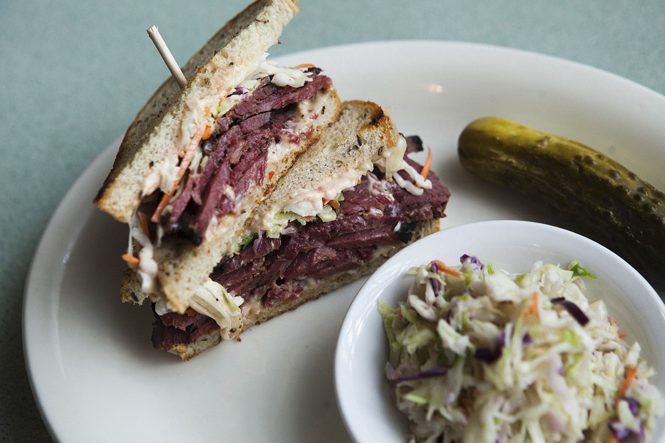 The Rachel, a play on the Reuben, includes corned beef and coleslaw.