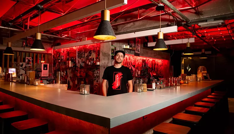 Image: a red bar with decor