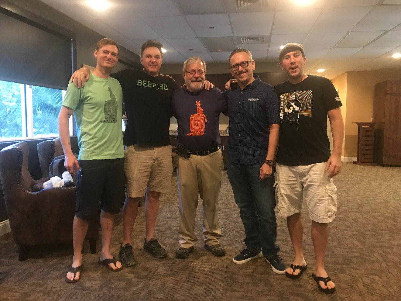 Odd Breed's Matt Manthe (Far Left) and Daniel Naumko (Far Right) with the Barrel of Monks team (from left to right) Keith DeLoach, Bill McFee and Kevin Abbott.