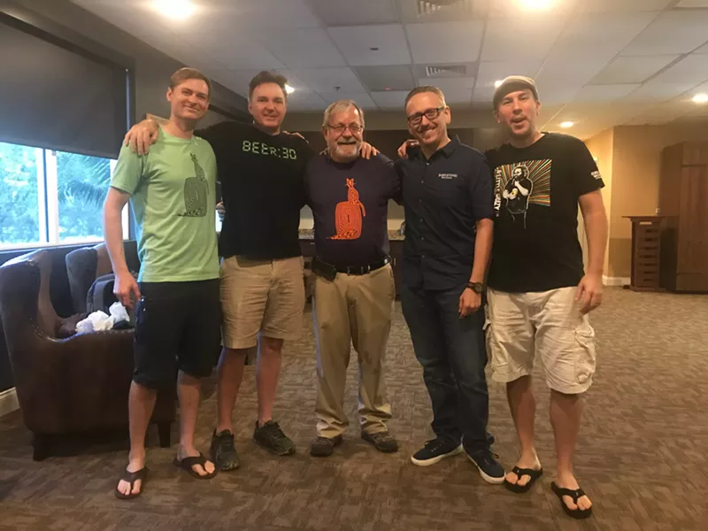 Image: Odd Breed's Matt Manthe (Far Left) and Daniel Naumko (Far Right) with the Barrel of Monks team (from left to right) Keith DeLoach, Bill McFee and Kevin Abbott.