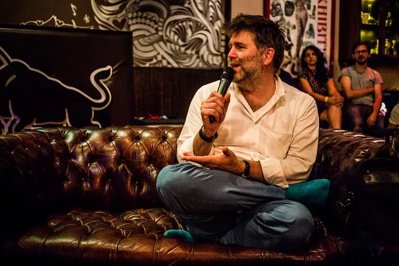 Image: LCD Soundsystem frontman James Murphy chats with fans at Bardot during III Points 2013.