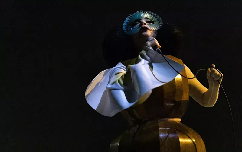 Image: Björk onstage during a Cornucopia show