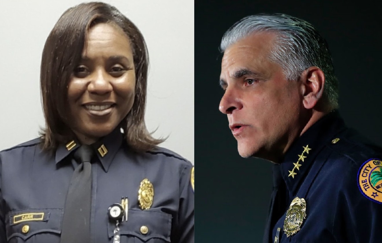 Dana Carr (left) has agreed to settle her lawsuit over alleged retaliation she faced in the Miami Police Department under then-chief Jorge Colina (right).