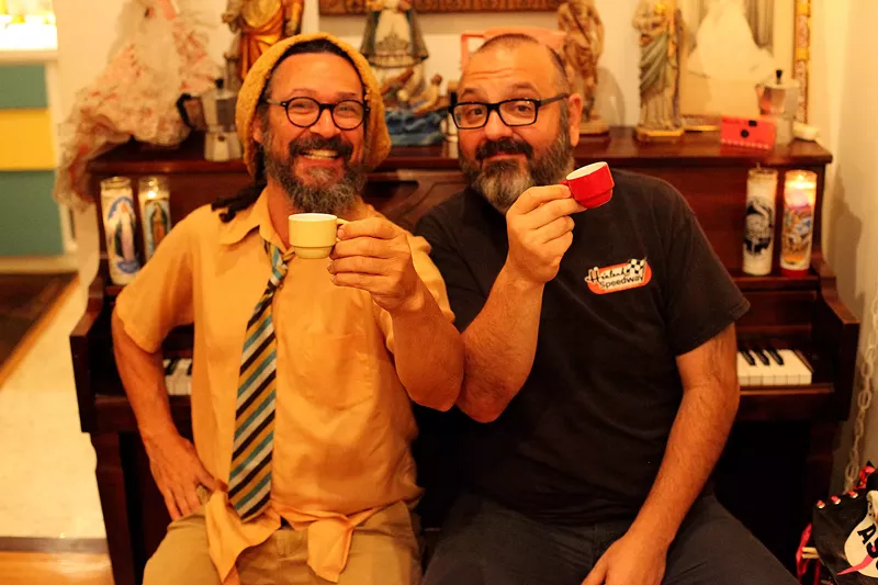 Image: Hialeah's Ferny Coipel and Tony Landa sip Cuban cafecito.