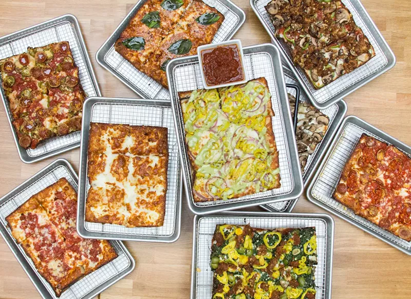 Image: All the pizzas — in Detroit-style — await at Emmy Squared.