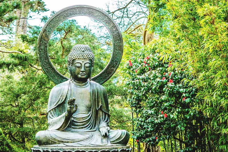 Image: A Buddhist garden in San Francisco, California.