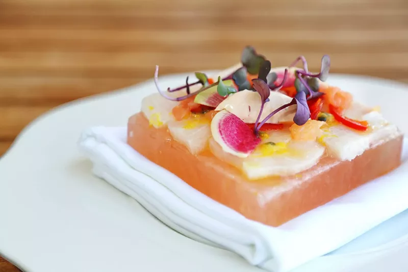 Image: The BC crudo topped with citrus and pomegranate.