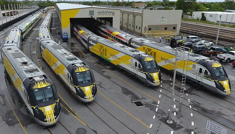 Image: Brightline trains at a workshop in West Palm Beach, Florida