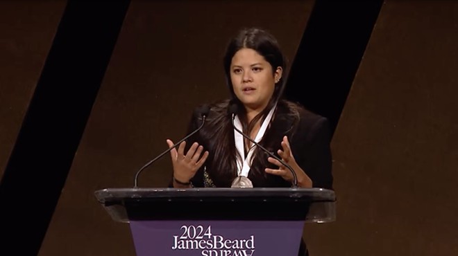 Maty's chef Valerie Chang accepting the 2024 James Beard Award for Best Chef: South