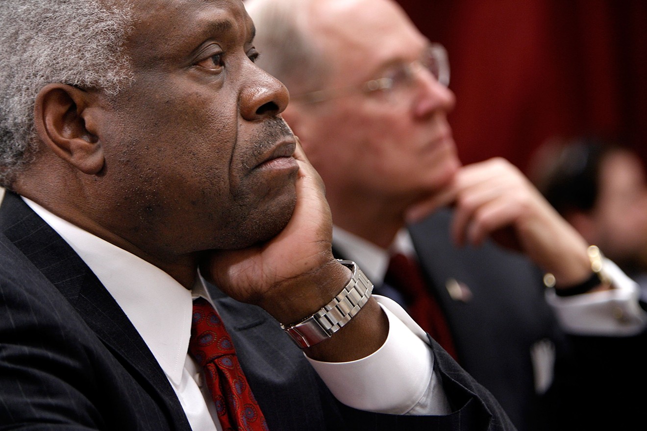 Supreme Court Justices Clarence Thomas and Anthony Kennedy testify before the House Financial Services and General Government Subcommittee on Capitol Hill March 13, 2008 in Washington, DC.