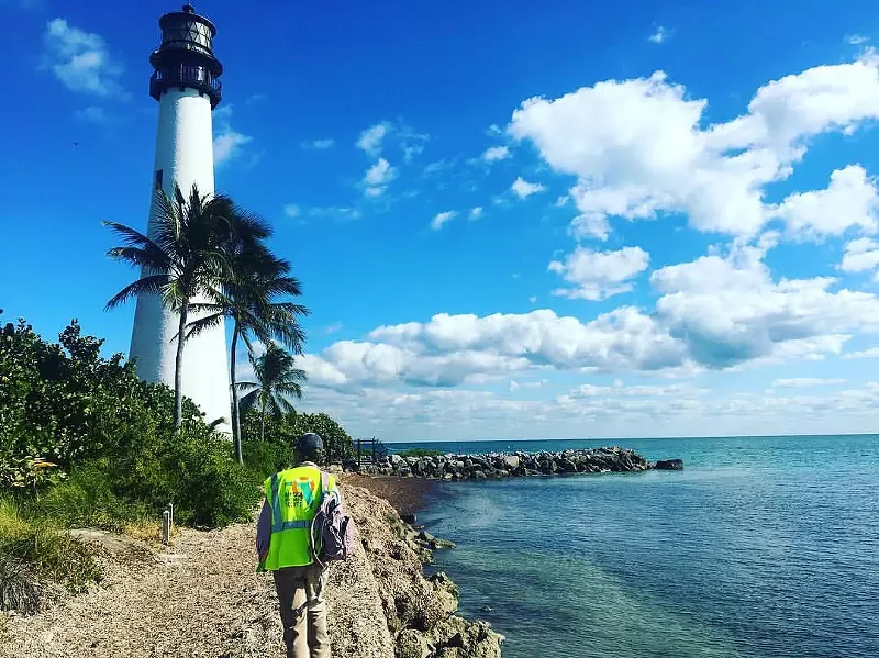 Image: A FPAN staff member monitors Bill Baggs Cape Florida State Park.