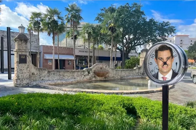 Image: Rendering of the new clock in Coral Gables. Vince Lago's face is featured on the face on the clock.