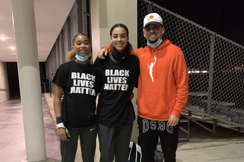 Image: American Heritage students Khadee Hession and Jordana Codio wear t-shirts in support of the Black Lives Matter movement.
