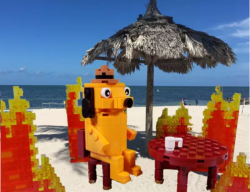 Image: Lego and seaside play on the K.C. Green "This is Fine" meme