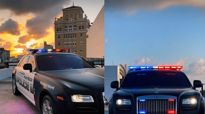 A sleek Rolls Royce emblazoned with the Miami Beach Police logo