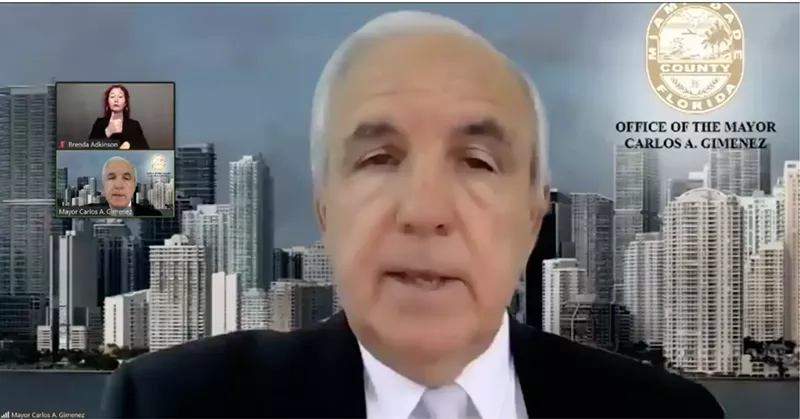Image: Miami-Dade Mayor Carlos Giménez speaking at a virtual press conference on May 8, 2020.