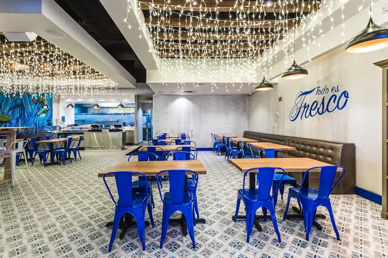 Image: With pops of blue and strings of white lights, Coyo Taco brings its signature brightness to Fort Lauderdale's restaurant landscape.