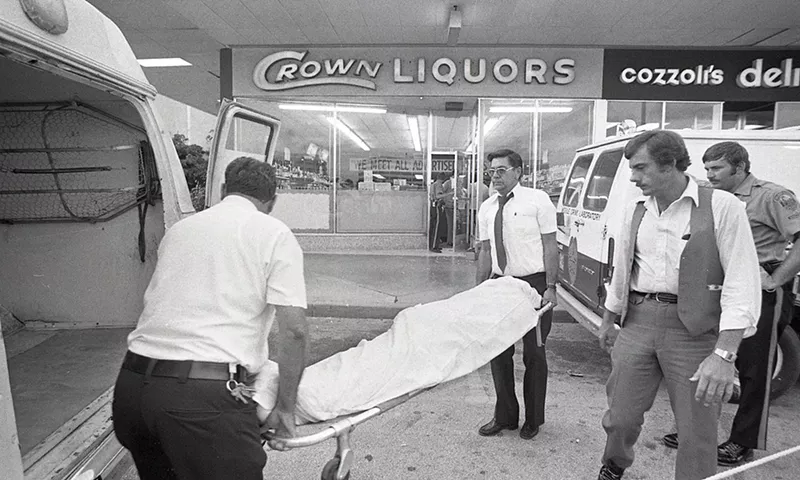 Image: The infamous Crown Liquors store shootings in 1979 birthed the term "cocaine cowboys." Colombian drug dealers with machine guns carried out the "Dadeland Mall Massacre" in the middle of the day.