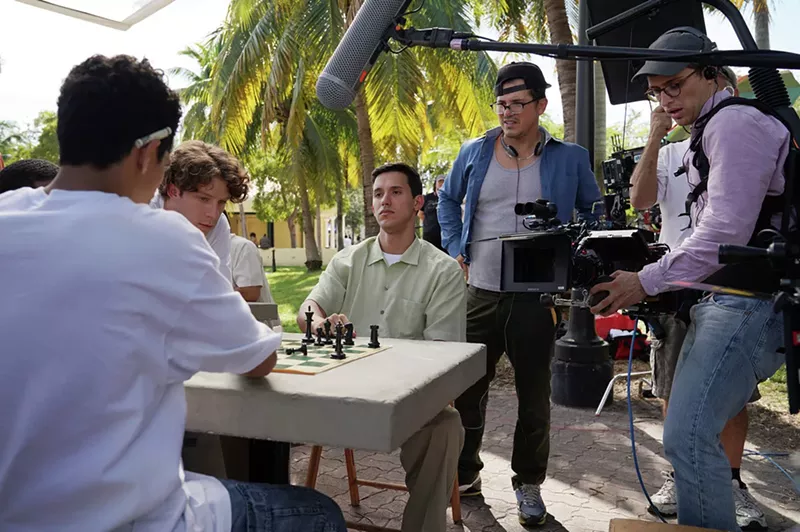 Image: Actors Will Hochman, Jeffry Batista, and John Leguizamo (left to right) shoot Critical Thinking in Miami.