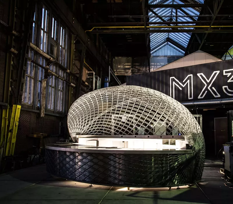 Image: Cucuyo is a 700-pound cocoon-shaped mobile structure made entirely through 3D printing technology.