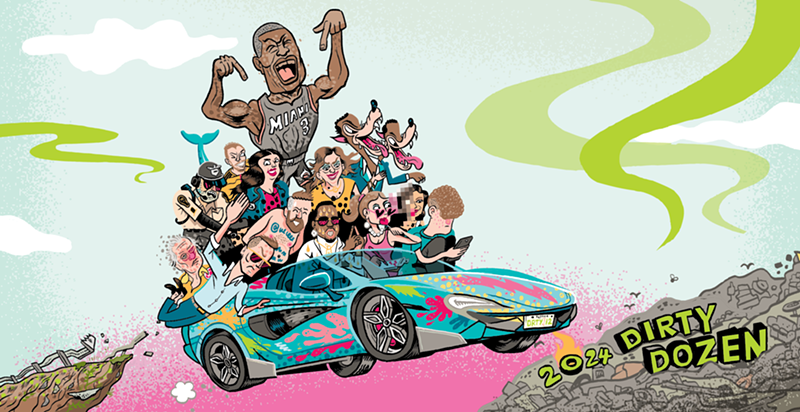 Image: Caricatures of each member of the New Times 2024 "Dirty Dozen," all of whom in some way tempt us to say, "No!" when people ask if we're from Miami.