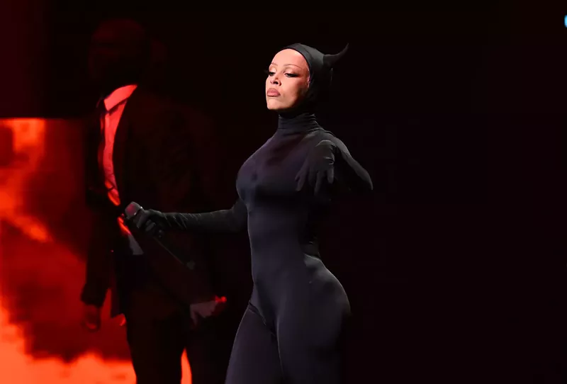 Image: Doja Cat onstage during YouTube Brandcast 2023 in New York City in May