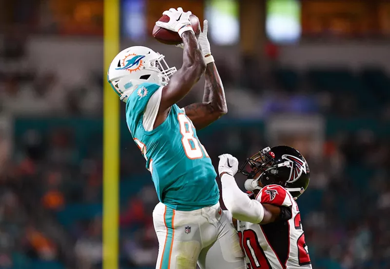 Image: Preston Williams in the Miami Dolphins' preseason game against the Atlanta Falcons.