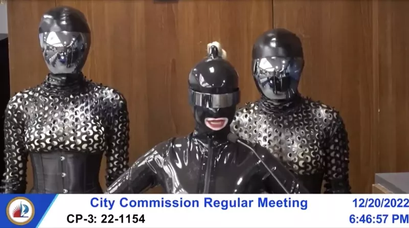 Image: During a December 20 Fort Lauderdale City Commission meeting, three women dressed as dominatrixes approached the dais with a demand.