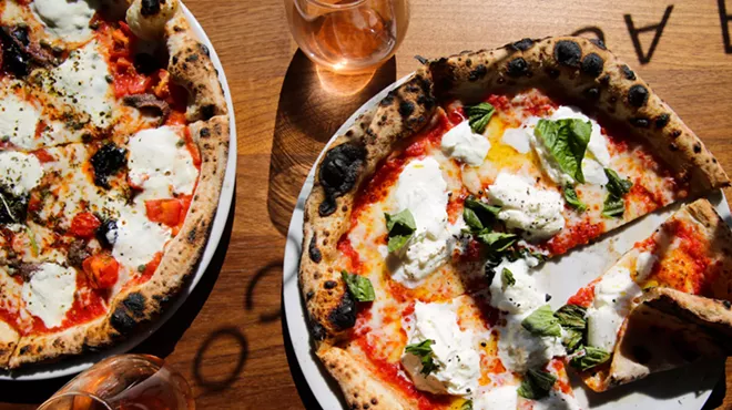 Pizza on wood table