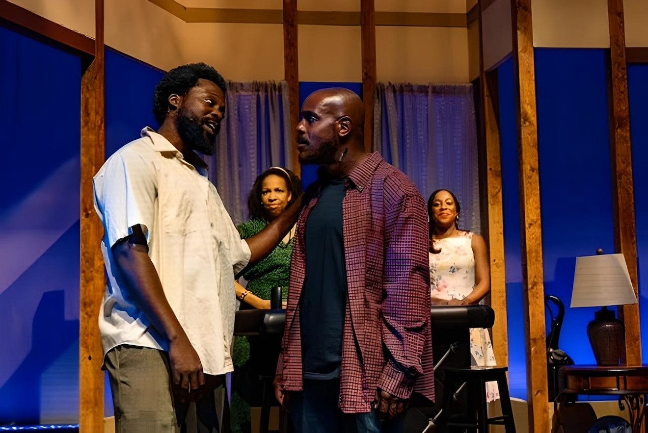 Jean Hyppolite, Carey Brianna Hart, Charles Reuben, and Dina Lewis in M Ensemble's production of Pearl Cleage's Bourbon at the Border at the Sandrell Rivers Theater through Sunday, April 28.