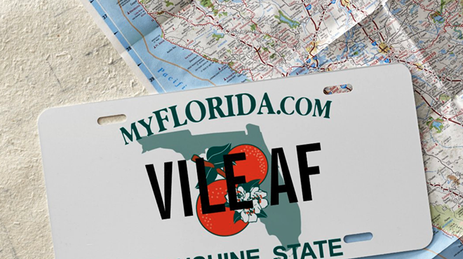 Customized Florida license plate that reads, "VILE AF"