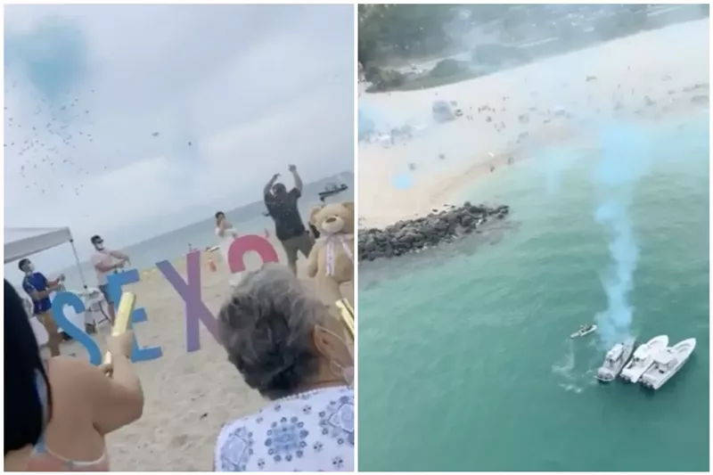 Image: Gender Reveal Miami's website advertises helicopter reveals, and its Instagram page shows several events at beaches.
