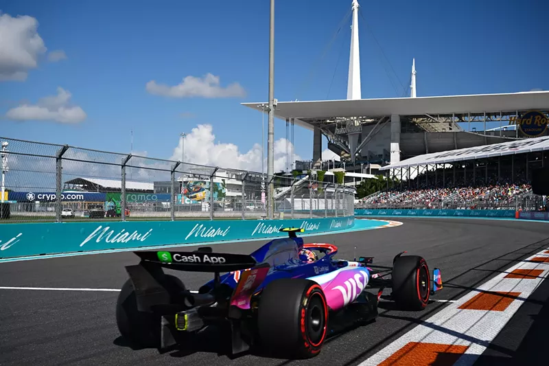 Image: Japanese driver Yuki Tsunoda is on track of the Miami International Autodrome